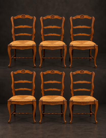 Louis XV style extending dining table with 6 chairs. France. First half of the 20th century. Antique.