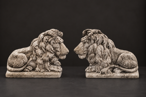 Par de leones de piedra colada.USA. Año 1991. Vintage.
