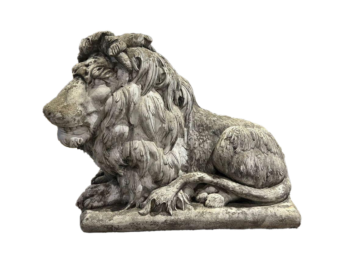 Par de leones de piedra colada.USA. Año 1991. Vintage.