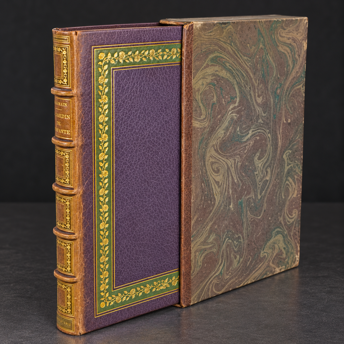 Book "Au Jardin de l'Infante" by Albert Samain. France. Deluxe edition, 1911. In French. Antique. Shows signs of age.