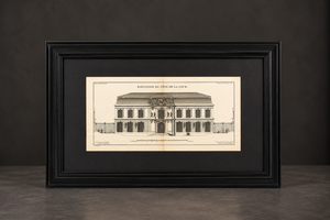 Print "Élévation du côté de la cour". 18th century. Recent frame. Antique.