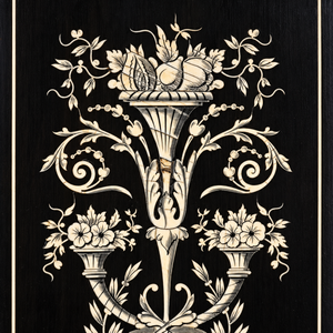 Mueble aparador en madera ebonizada con incrustaciones de hueso. Estilo Neorrenacimiento. Ca. 1870. Con detalles de conservación.