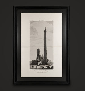 Grabado de las torres de Bologna “Veduta delle due Torri di Bologna. Garisenda e degli Asinelli” de Attilio Zuccagni-Orlandini. Año 1845. Marco reciente.