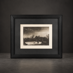 Reproduction print of "Winter Landscape" by Rembrandt. 20th century. Recent frame. Vintage.
