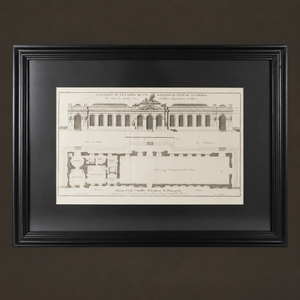 Grabado arquitectura "Elevation de la facade de l'o rangerie du côte de ses jardines" París. Año 1737. Antiguo. Marco reciente.