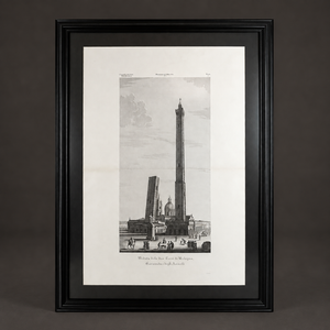 Grabado de las torres de Bologna “Veduta delle due Torri di Bologna. Garisenda e degli Asinelli” de Attilio Zuccagni-Orlandini. Año 1845. Antiguo. Marco reciente.