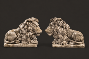 Par de leones de piedra colada. USA. Año 1991. Vintage.