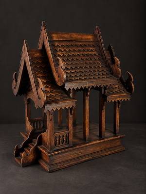 Thai wooden spirit house. Ca. 1990. Vintage.