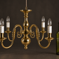 Dutch-style 4-light, single-tier chandelier. Bronze and brass. Recent.