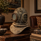 English copper and bronze diving helmet with natural green patina, "North Eastern Marine Engineering Co. Ltd." Ca. 1910–1930. Vintage.