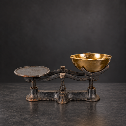 Cast iron scale with brass pan. Ca. 1920. Decorative. Antique.
