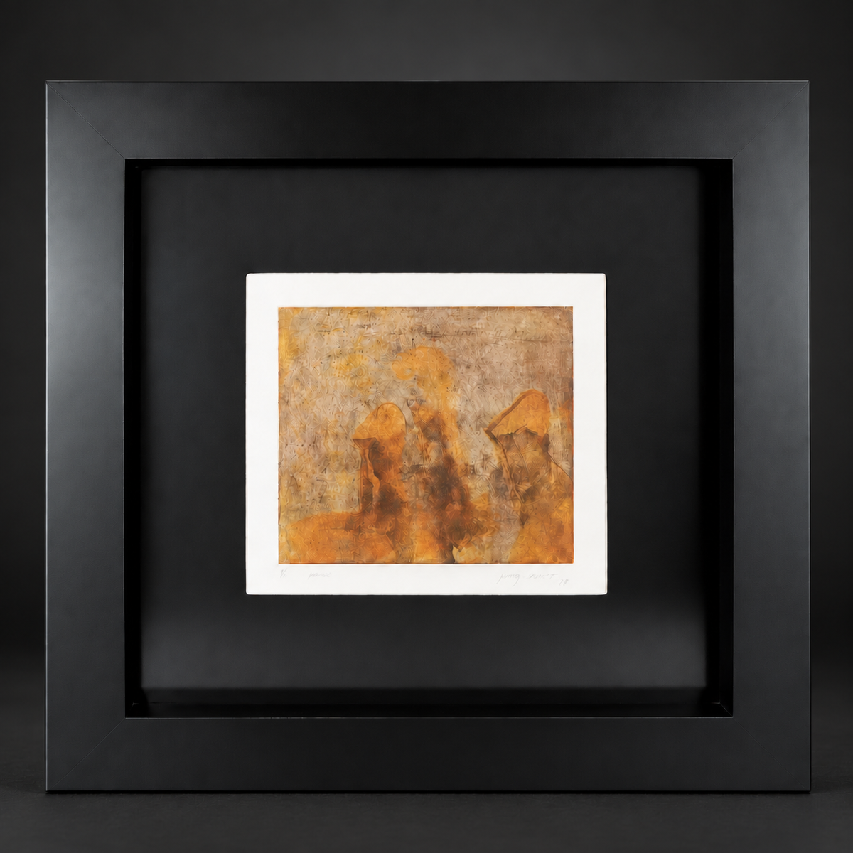Engraving "Parcas" by Nunik Sauret. 1988. Recent frame. Vintage.