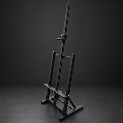 Atril mediano negro. Madera de eucalipto rosado. Nuevo.