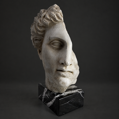 Escultura Cabeza de Apolo con base de mármol S XX