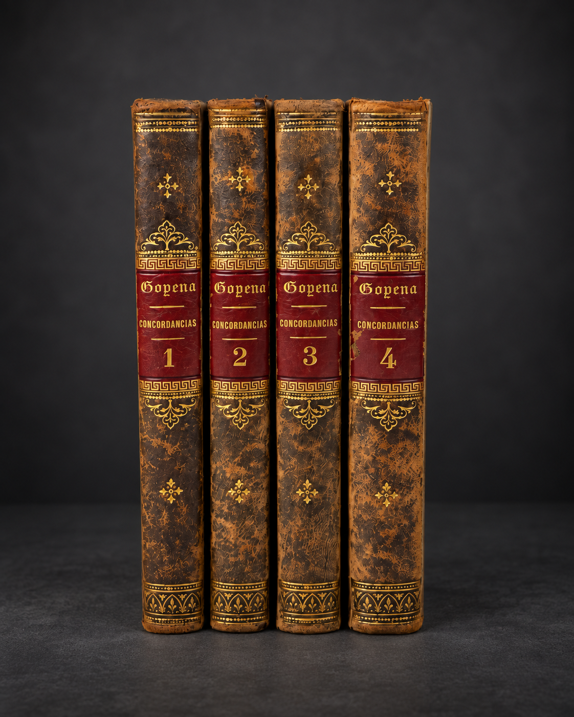 Complete 4-volume set "Concordancias, motivos y comentarios del código civil español" by D. Florencio García Goyena. Madrid. 1852. Antique. Shows signs of age.