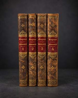 Complete 4-volume set "Concordancias, motivos y comentarios del código civil español" by D. Florencio García Goyena. Madrid. 1852. Antique. Shows signs of age.