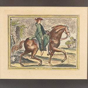 Hand-colored engraving "Allures défectueuses". Drawing by Ridinger, engraved by D. V. Ediz. Recent frame. Vintage.