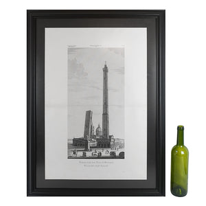Grabado de las torres de Bologna “Veduta delle due Torri di Bologna. Garisenda e degli Asinelli” de Attilio Zuccagni-Orlandini. Año 1845. Antiguo. Marco reciente.