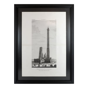Grabado de las torres de Bologna “Veduta delle due Torri di Bologna. Garisenda e degli Asinelli” de Attilio Zuccagni-Orlandini. Año 1845. Antiguo. Marco reciente.