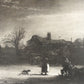 Gráfico reproducción de la obra "Paisaje de invierno" de Rembrandt. Siglo XX. Marco reciente. Vintage.