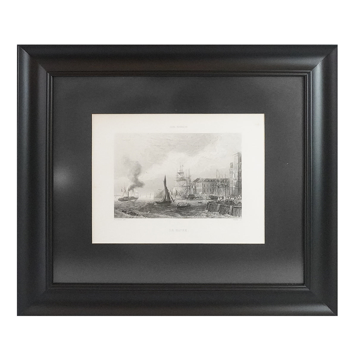 Engraving of the port of "Le Havre". Paris. 1850. Recent frame. Antique.