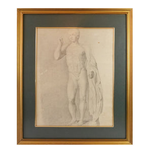 Dibujo de  la escultura de "Marco Claudio Marcelo". S. XIX. Marco reciente. Antiguo.