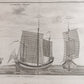 Grafico vista de barcos chinos "Voyage autour de monde" Francia, 1749