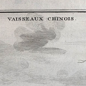 Grafico vista de barcos chinos "Voyage autour de monde" Francia, 1749