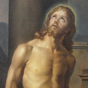 Pintura Cristo atado a la columna Óleo sobre tela S XIX Marco 113 x 91 cm