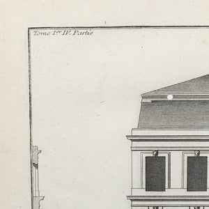 Print "Élévation du côté de la cour". 18th century. Recent frame. Antique.