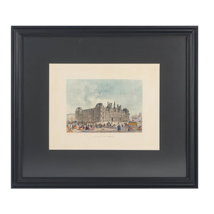 Grabado coloreado "HOTEL DE VILLE" de Adolphe Rouargue. Siglo XX.  Con marco reciente. Antiguo.