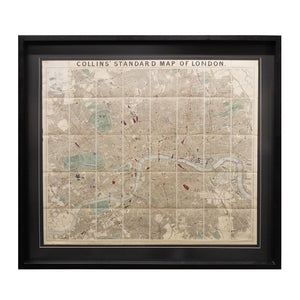 Mapa de Londres de Edward Stanford. Litografía coloreada a mano. Año 1875. Marco reciente. Antiguo.