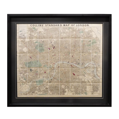 Mapa de Londres de Edward Stanford. Litografía coloreada a mano. Año 1875. Marco reciente. Antiguo.