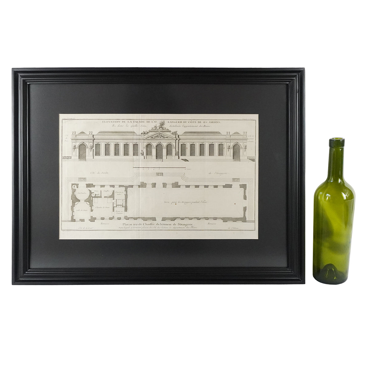 Grabado arquitectura "Elevation de la facade de l'o rangerie du côte de ses jardines" París. Año 1737. Antiguo. Marco reciente.