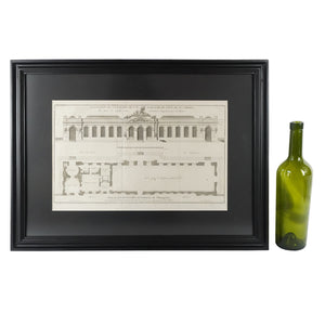 Grabado arquitectura "Elevation de la facade de l'o rangerie du côte de ses jardines" París. Año 1737. Antiguo. Marco reciente.