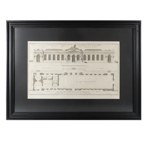 Grabado arquitectura "Elevation de la facade de l'o rangerie du côte de ses jardines" París. Año 1737. Antiguo. Marco reciente.