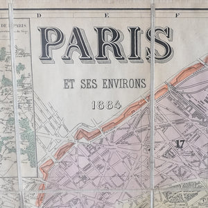 Mapa "París et ses environs 1884". Año 1884.  Con marco reciente. Antiguo.