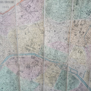 Mapa "París et ses environs 1884". Año 1884.  Con marco reciente. Antiguo.