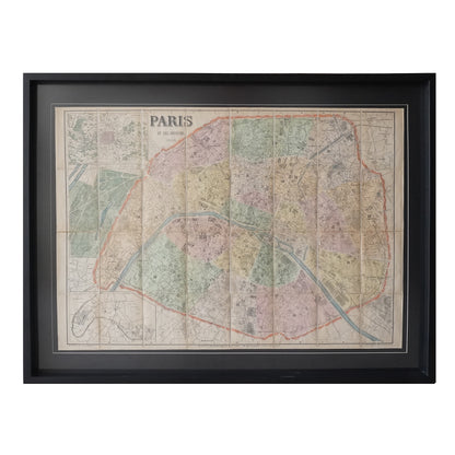 Map "Paris et ses environs 1884". 1884. Recent frame. Antique.