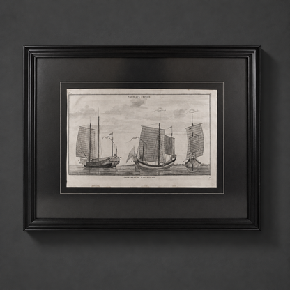 Grafico vista de barcos chinos "Voyage autour de monde" Francia, 1749