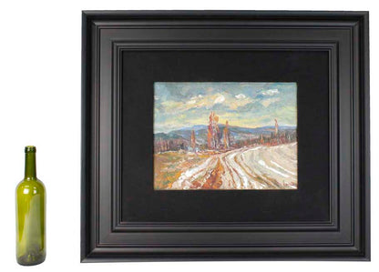 Pintura de Paisaje en estilo impresionista. Autor no identificado. Óleo sobre tela. Ca. 1960.  Con marco reciente. Vintage.
