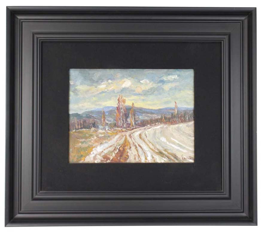 Impressionist-style landscape painting. Unidentified artist. Oil on canvas. Ca. 1960. Recent frame. Vintage.