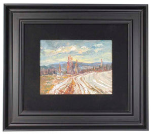 Pintura de Paisaje en estilo impresionista. Autor no identificado. Óleo sobre tela. Ca. 1960.  Con marco reciente. Vintage.