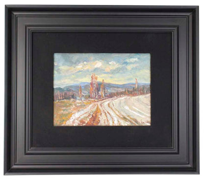 Impressionist-style landscape painting. Unidentified artist. Oil on canvas. Ca. 1960. Recent frame. Vintage.