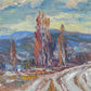 Pintura de Paisaje en estilo impresionista. Autor no identificado. Óleo sobre tela. Ca. 1960.  Con marco reciente. Vintage.