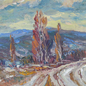 Impressionist-style landscape painting. Unidentified artist. Oil on canvas. Ca. 1960. Recent frame. Vintage.