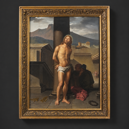 Pintura Cristo atado a la columna Óleo sobre tela S XIX Marco 113 x 91 cm