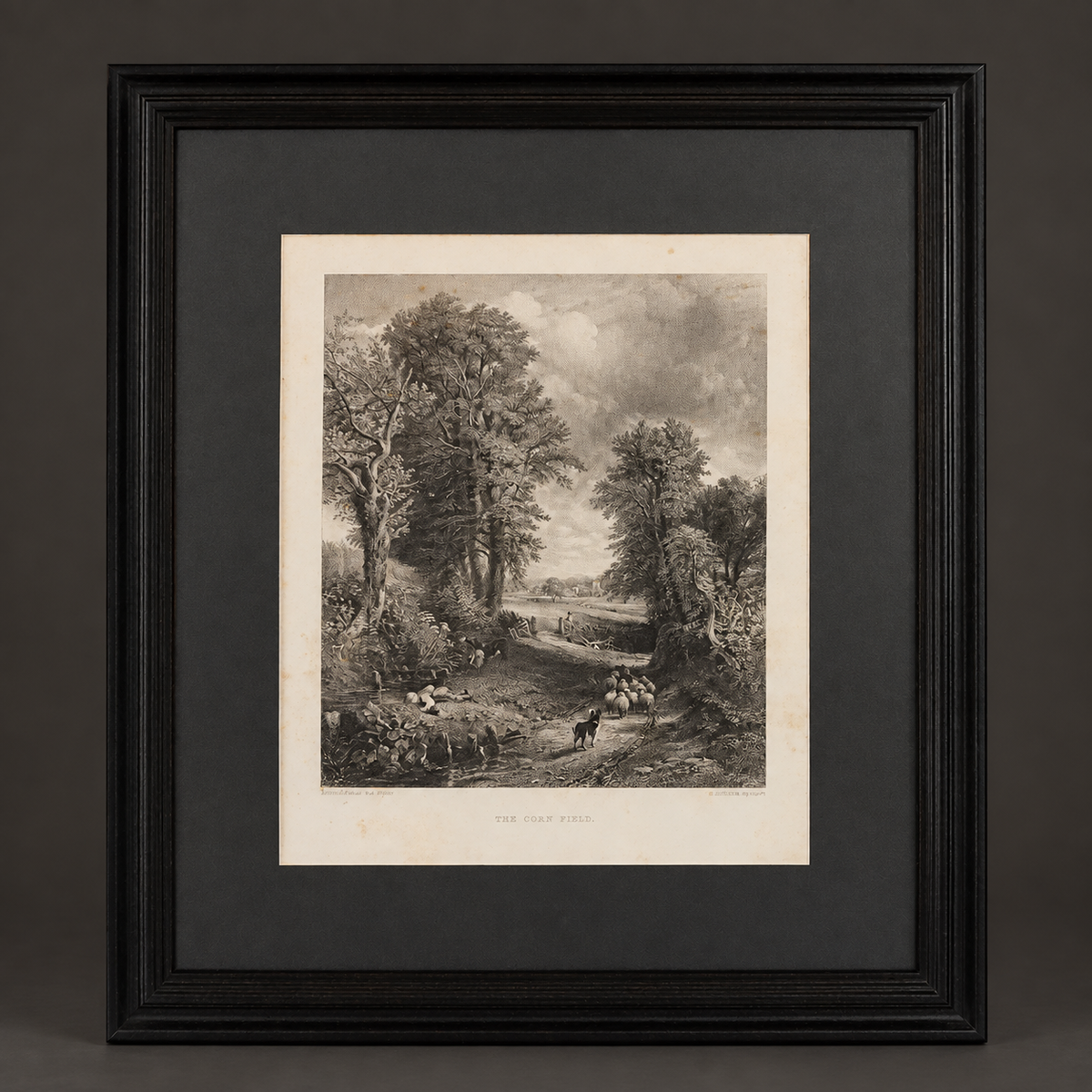 Engraving "The Corn Field" from "Treasures of England" by J. Vernon Whitaker, USA. 1881. Antique. Recent frame.