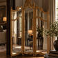 Louis XV screen in carved giltwood with gold leaf and mirrors. Late 19th century. Antique.