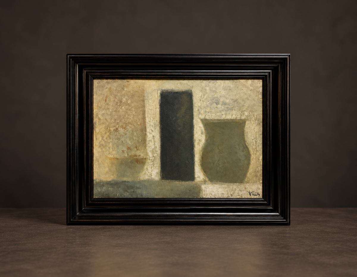 Pintura de Ramón Prats. Óleo sobre tela. Sin título. Ca. 1980. Con marco reciente. Vintage.